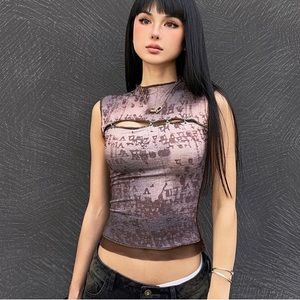 NEW y2k vintage brown graphic tee tank top shirt sleeveless size M